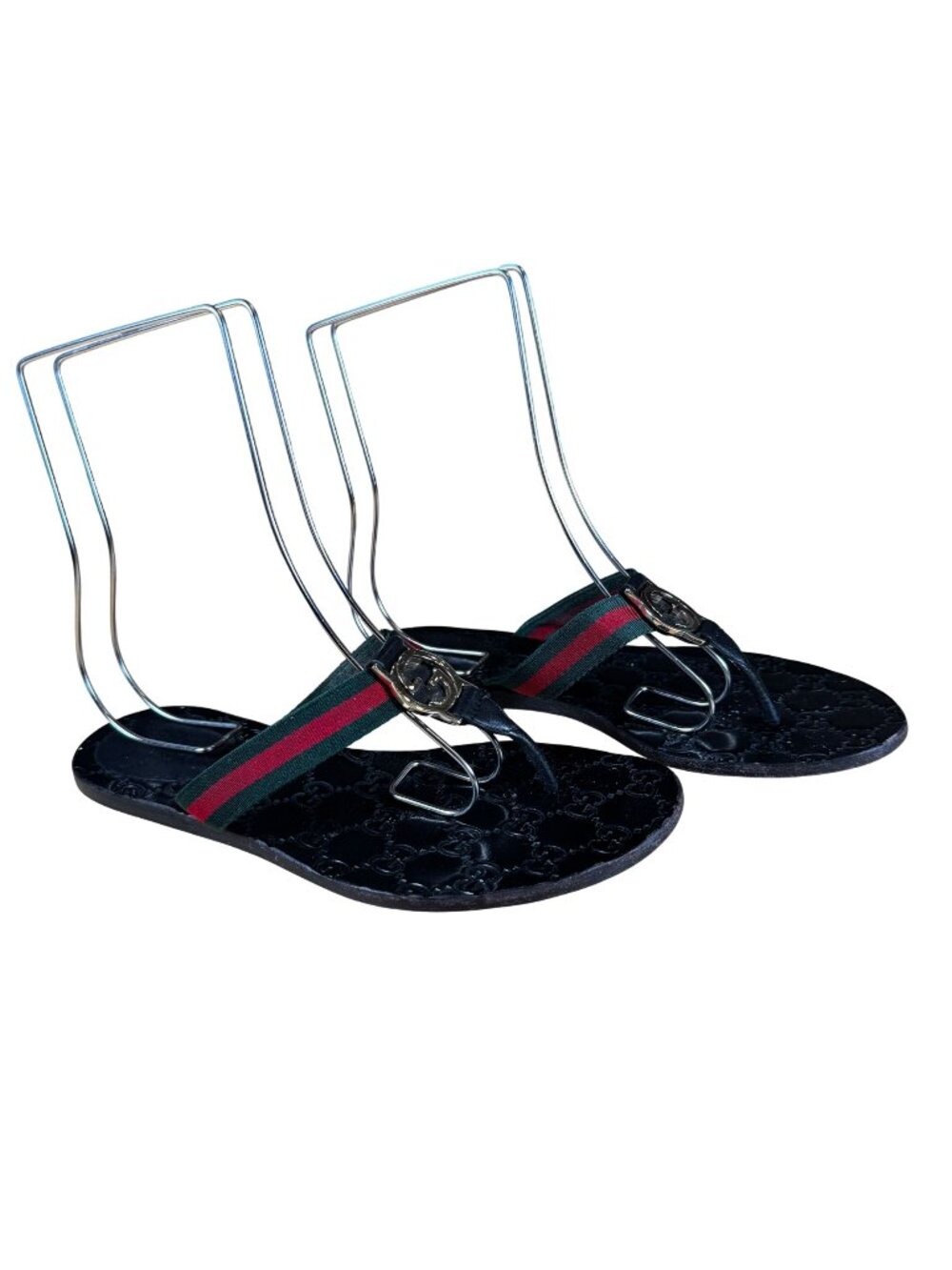 Gucci Interlocking GG Monogram Web Stripe Thong Sandals Black EU 37 US 37
